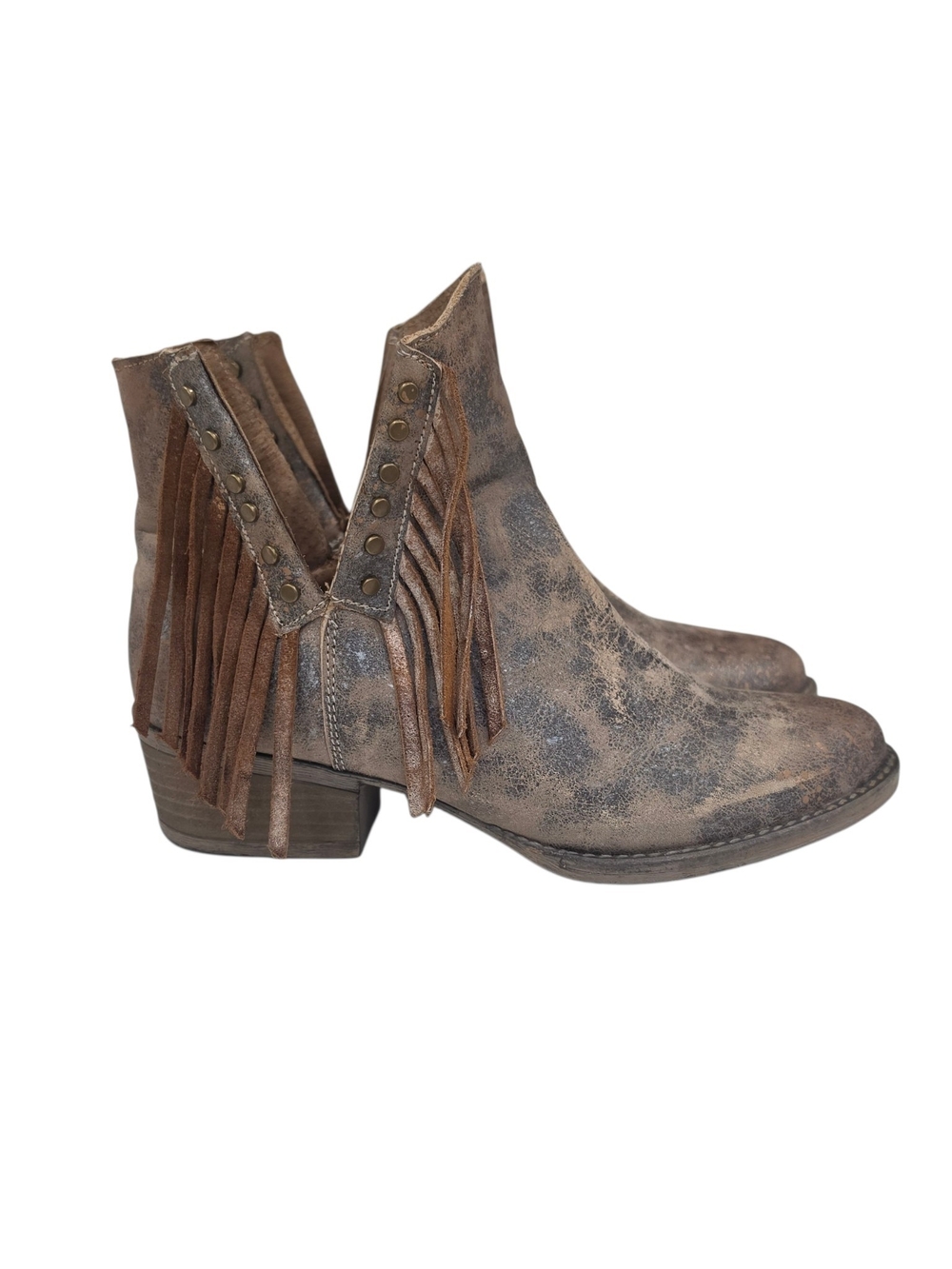Circle G Distressed Brown Fringe Ankle Boots